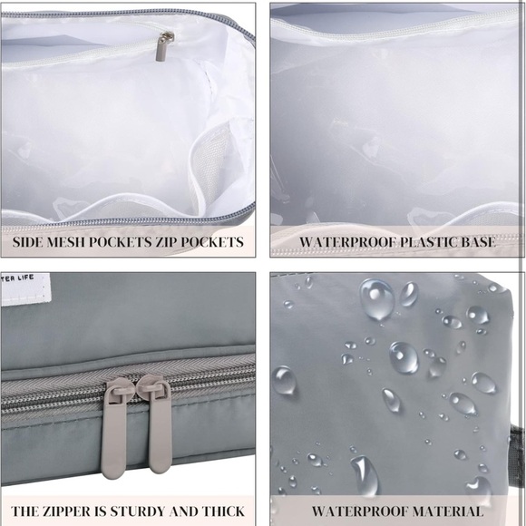 Large Makeup Bag Cosmetic Bag for Women Double LayerGrey Travel Makeup Organizer - Picture 5 of 7